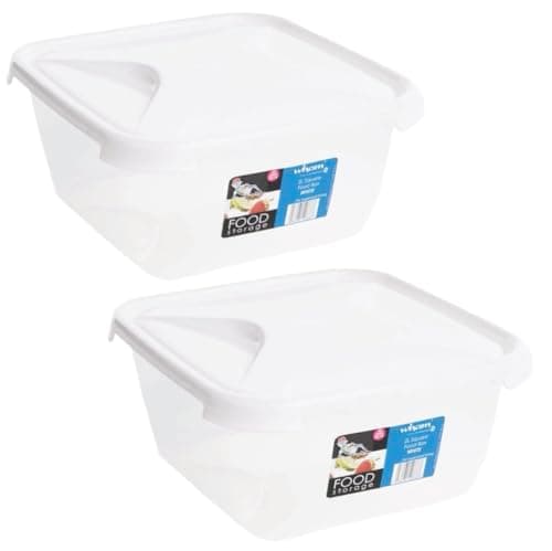 Image of Home Fittings ® Wham Food Storage 2L Container with White Air Tight Lid Rice Pasta Lantil Fruit Square (Pack Of 2) BPA Free