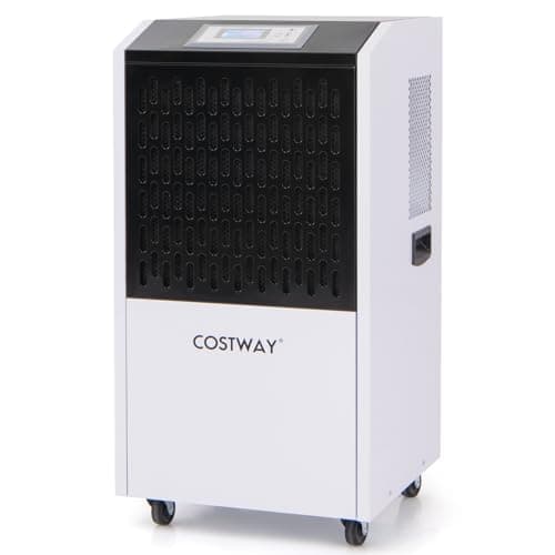 Image of COSTWAY 120L/Day Commercial Dehumidifier, Industrial Air Dehumidifiers Building Dryer with 24H Timer, Auto Defrost, Memory Starting, Drain Hose, Wheels & Handle, Large Spaces up to 500㎡ (White+Black)