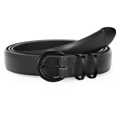 Image of WERFORU Women's Leather Belt for Jeans Dresses Fashion Black Buckle Ladies Waist Belt Black