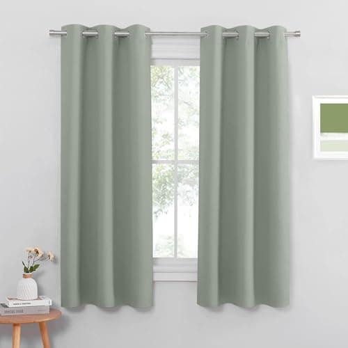 Image of PONY DANCE Blackout Sage Green Curtains with Eyelet - Thermal Insulated Super Soft Curtains Noise Reduce Window Drapes for Bedroom, 42 x 63 Inches, Sage Green, 2 Panels