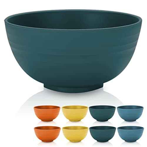 Image of Kyraton 760 ml Plastic Cereal Bowls 8 Pieces, Unbreakable and Reusable Light Weight Bowl for Rice Noodle Soup Snack Salad Fruit BPA Free Dishwasher Safe (Dark Green)