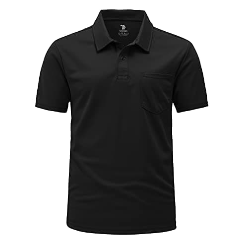 Image of Rdruko Mens Polo Shirt Short Sleeve Breathable Golf Tops Summer Regular Fit Casual Work T-Shirts with Pocket Black L