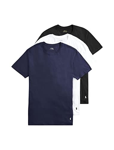Image of Polo Men's Ralph Lauren Slim Fit Wicking Crew Undershirts 3-Pack, Navy/White, White/Navy, Black/White - 3 Pack, XS