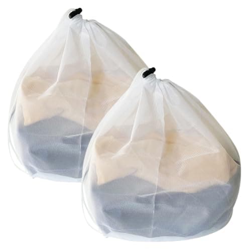 Image of GZSYWZ 2 Pcs Mesh Laundry Bag with Drawstring Linen Portable Bags Washing Machine for Clothes,Bedding,Tablecloths,Curtains (30x40cm)