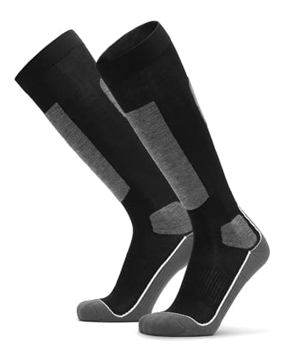 Image of DANISH ENDURANCE Merino Wool Thermal Ski Socks, Ultra Light Precision Fit for Direct Boot Contact and Control, Black/Grey, 9-12