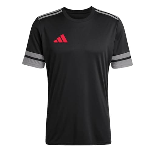 Image of adidas Men's SQUADRA25 Jersey Short Sleeve, Black/Team Grey Four/Pure Ruby, XS