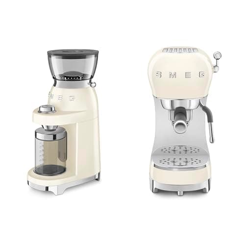 Image of Smeg 50s Style Espresso Coffee Machine and 50's Style Electric Coffee Grinder Cream CGF03CRUK / ECF02CRUK