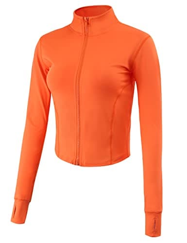 Image of Gihuo Women's Athletic Full Zip Lightweight Workout Jacket with Thumb Holes, Orange, XS