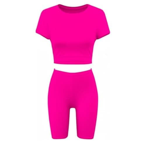 Image of ANZEE Vibrant Girls Crop Top and Shorts Outfit Stylish Neon Printed Set for Teens Ideal for Gymnastics Dance Cycling Play or Costume Events (Neon Pink 7-8)