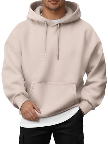 Image of Jhsnjnr Men's Hoodies Classic Plain Casual Hooded Jumpers with Pocket Loose Gym Wear Fleece Drawstring Sweatshirt Khaki