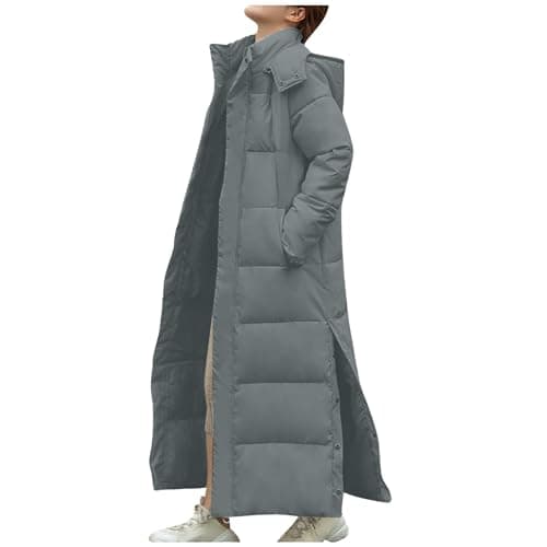 Image of ANHATUIV Women Thickened Long Down Jacket Hooded Maxi Winter Puffer Outerwear Parka Coat with Belt Long Padded Puffer Coat Winter Warm Cotton Quilted Jacket Parka with Removable Faux Fur Hood