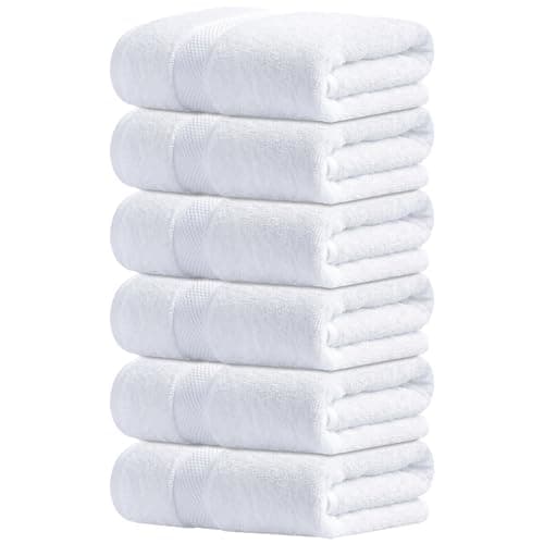 Image of Infinitee Xclusives Premium White Cotton Hand Towels 6-Pack (40 x 72 cm) – 100% Cotton, Super Absorbent, Quick-Dry Towels for Bathroom, Hotel, Salon & Gym Use