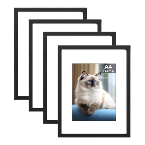 Image of RUN HELIX A4 Picture Frame Set of 4, A4 Frame, Black Picture Frames 22.6 x 31.3cm, A4 photo Frames,Plexiglass, A4 Poster Frame With Stand Table Top or Wall Hanging