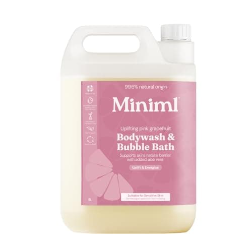 Image of Miniml All Natural Body Wash and Bubble Bath - 5L Refill Moisturising Pink Grapefruit and Aloe Vera Sensitive Skin Eco Shower Gel Bath Soak - Vegan Friendly Hand, Face & Body High Foam Scrub