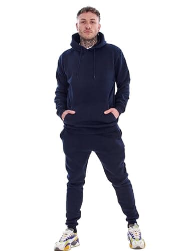 Image of BRAND KRUZE Mens Hoodie Jumper Regular Fit Long Sleeve Pullover Tracksuit Set Hoody Sweatshirt and Joggers KZMS139 TRACKSUIT NAVY XL