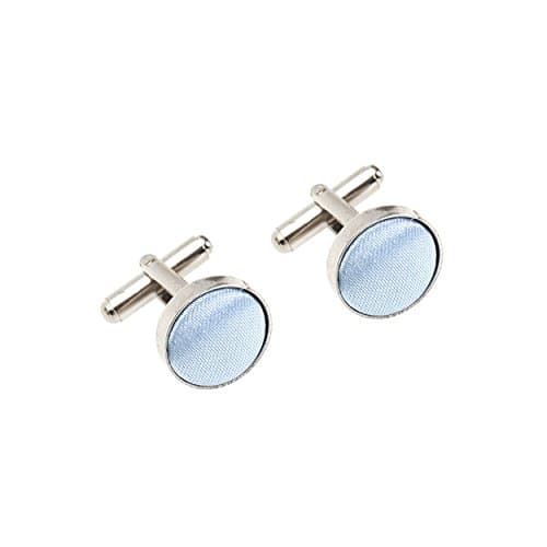 Image of Plain Satin Solid Colour Classic Silver Metal Cufflinks (Baby Blue)