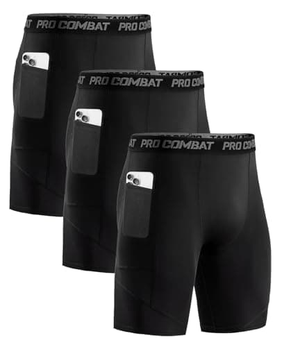 Image of Niksa 3 Packs Compression Shorts Men Gym Running Sports Anti Chafing Underwear Base Layer Shorts Sports Undershorts Quick-Drying Fabric Men’s Workout Shorts, Black, M