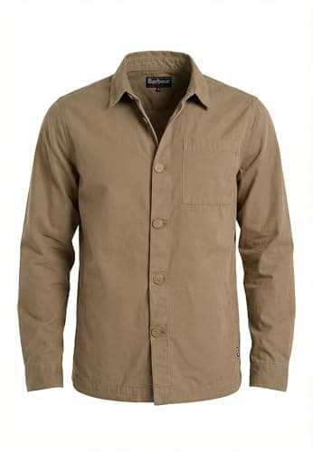 Image of Barbour Men's Washed Cotton Overshirt, Tailored Fit, Button Front, Smokey Olive, Smokey Olive, XL