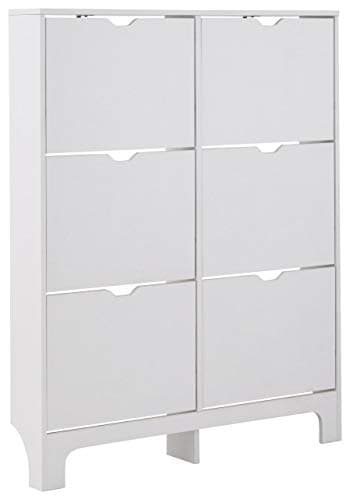 Image of GFW Narrow High Gloss 4 or 6 Drawer Hallway Shoe Storage Cabinet, 17 cm Length x 102 cm Width x 90 cm Height, Grey/White