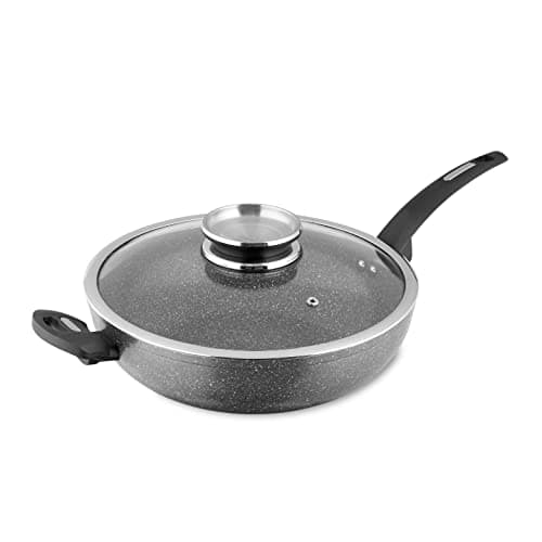 Image of Tower T81279 Cerastone Induction Wok Pan With Glass Lid, Non Stick Ceramic Coating, Easy to Clean, Graphite, 30 cm