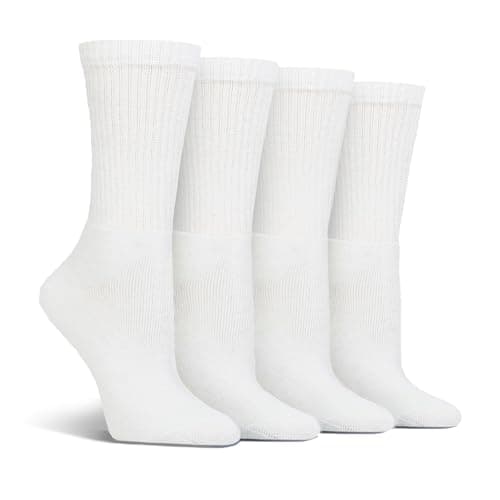 Image of Spairs Women's Leisure Sport Socks, Plain, Fully Cushioned Foot, Performance Yarn, Soft, Comfortable, Breathable, Crew Length, Multipack of 4 Pairs, Size 4-8 White Plain