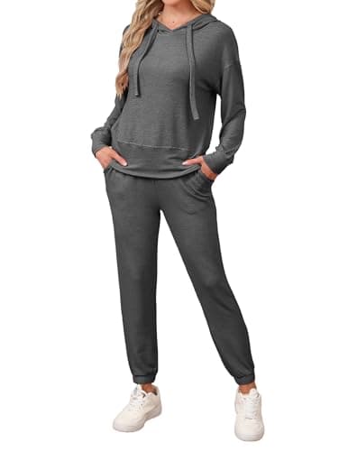 Image of Famulily Ladies Loungewear Hoodie Jogger Tracksuit Set Sweatshirt & Sweatpants Solid Color Two Piece Sets Carbon Black L