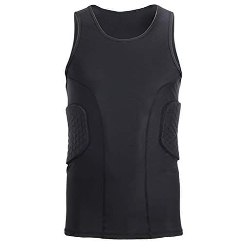 Image of Topeter Men’s Padded Sleeveless Shirt Sport Protective Gear Basketball Tank Top Rugby Padded Compression Vest Black M