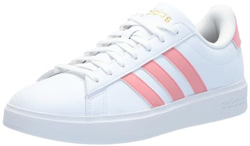 Image of adidas Women's Grand Court 2.0 Sneaker, White Semi Pink Shiny Gold Metallic, 4 UK