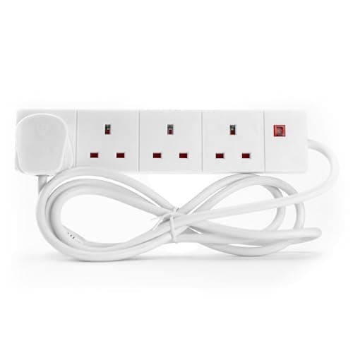 Image of STATUS 4 Socket Extension Lead with Neon Power Indicator, 2 Metre Cable Power Strip for Home and Office Use, White (4WS2MCP20)