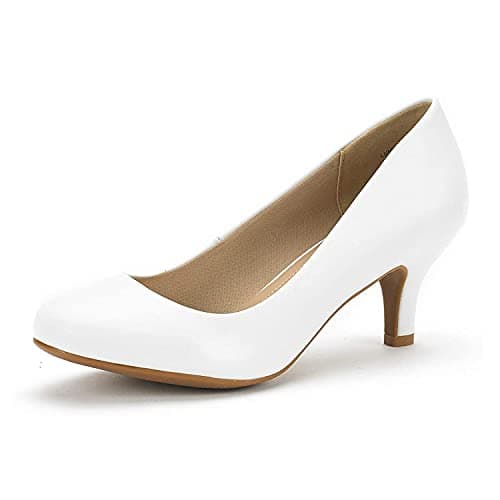 Image of DREAM PAIRS Women's LUVLY Court Shoes Sandals Bridal Wedding Party Low Heel Pump Shoes, Size 7, White/PU