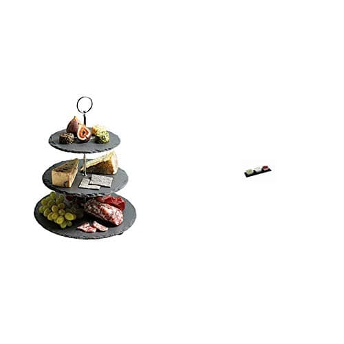 Image of Artesa Cake Stand and Serving Set, Slate, 3 Tier & Apollo Slate Meze Set, 1592