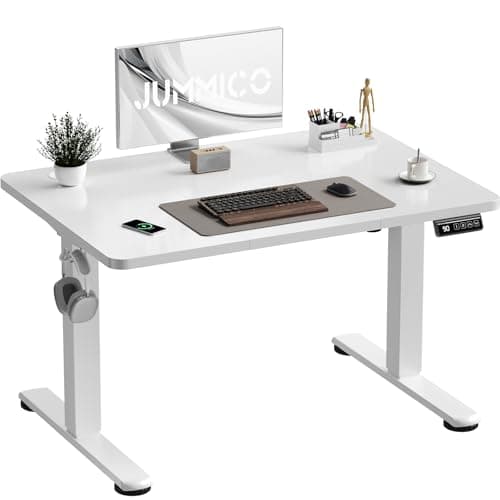 Image of JUMMICO Electric Standing Desk 100 x 60 cm Home Office Height Adjustable Desk, Computer Lift Table with Smart Panel, Sit Stand Desk with Height Memory, White