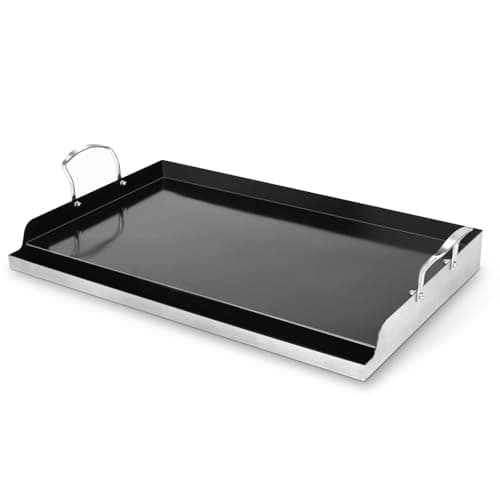 Image of GFTIME 63.5 x 40.6cm Ceramic Nonstick Stainless Steel Griddle for Gas & Charcoal BBQ, Universal Plancha Flat Top Plate for Grill & Hob, PFAS PFOA PTFE Free, Oven Safe to 500°F, Non-Stick Coating