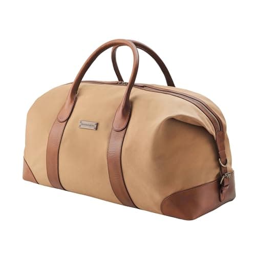 Image of DRAKENSBERG Weekender 'David' (L) - Large Travel Duffle, Holdall and Gym Bag in Vintage Retro Design, Large, Ladies, Men, sustainably Handmade, Canvas, Leather, 60L, Khaki-Beige, DR00116