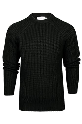 Image of Xact Men's Chunky Fisherman Knit Jumper, Crew Neck, Raglan Sleeve (Black) XL