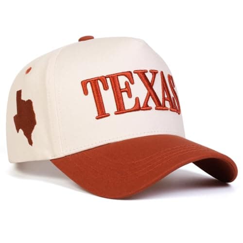 Image of Doniya Fitness Texas Baseball Cap, Embroidered Letter Design, Adjustable Casual Sports Hat, (UK, Alpha, One Size, Orange)