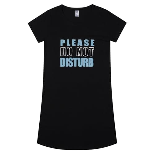 Image of Ladies Nightie Short Sleeve Nightdress Fun Novelty Prints Plus Size 22 to 36 Sleep Wear (Black, DND, 26-28)