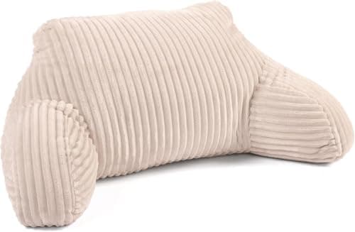Image of Downland Huggleland Jumbo Velvet Cord Reading Pillow with Arms, Cuddle Cushion for Adults Soft Cosy Supportive Teddy Pillows with Arms Pregnancy Pillow Relaxing at Home (Cream)