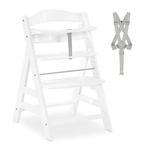 Image of hauck Alpha+, White - Wooden High Chair 6 Months to Adult Sustainable FSC® Certified Beechwood Toddler Feeding and Entertainment Chair, Inclusive 5-Point Harness Bumper Bar Crotch Strap