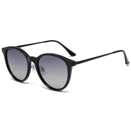 Image of Long Keeper Round Polarised Sunglasses for Women Men Vintage Light Driving Cat Eye Sunglasses Unisex Retro Shades Classic Round Sun Glasses Anti UV400 (Black Frame - Gradient Grey Lens)