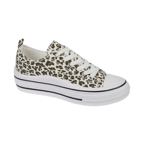 Image of Urban Jacks Ladies Lace Up Platform Sole Canvas Baseball Sneakers 4-8 (Leopard, UK Footwear Size System, Adult, Women, Numeric, Medium, 5)