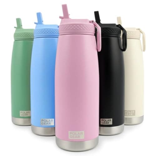Image of Polar Gear 930ml Double Wall Stainless Steel Water Bottle with Straw | Leakproof Thermal Insulated Water Bottles with Straw | BPA Free Metal Drinking Bottles for Adults for Gym Work Travel (Fondant)