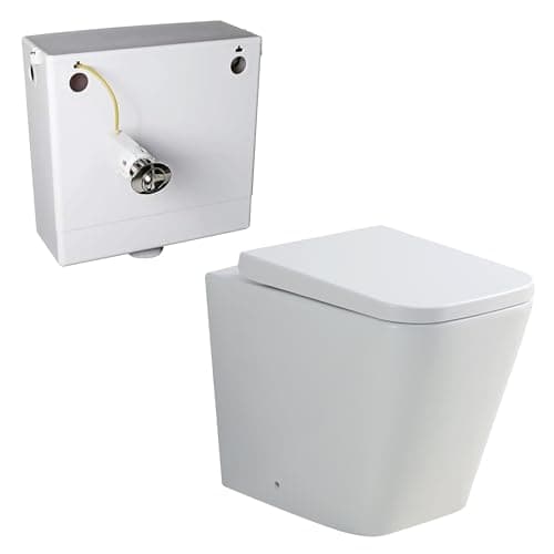 Image of Square Back to Wall Toilet WC BTW Bathroom Toilet Pan Short Projection Concealed Cistern Toilets White Ceramic with Soft Close Seat Quick Release Modern Elegant