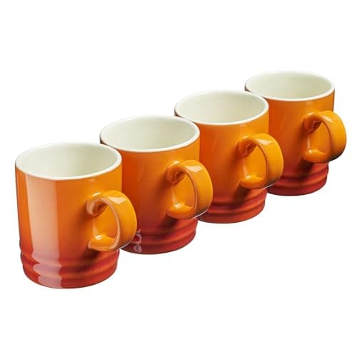 Image of Cooks Professional 4 Piece Colourful Stoneware Mug Set | Tea Coffee Hot Chocolate Drinking Cups | Microwave Dishwasher Refrigerator Freezer Safe | 350ml Capacity | Orange
