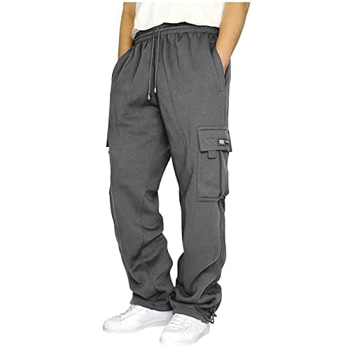 Image of Cargo Pants Men’s Casual Fleece Joggers Drawstring Sweatpants Trousers Cotton Stretch Athletic Pants Pockets Work Trousers Men Comfort Tracksuit Bottoms Pants Loose fit Gym Running Sports (Grey, XXXL)