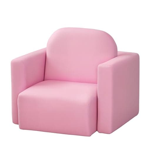 Image of HOMCOM Kids Armchair Toddler Sofa Children's Chair, 2 in 1 Kids Table Chair Set with Wooden Frame, for 3 Years Old Girls Pink