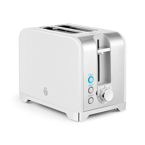 Image of Swan ST19031WHT Solace 2 Slice Toaster, Premium Stainless Steel with a High Gloss Finish, 7 Browning Levels, Defrost, Reheat and Cancel Functions, Non-Slip Feet, Self-Centring Function, 930W, White