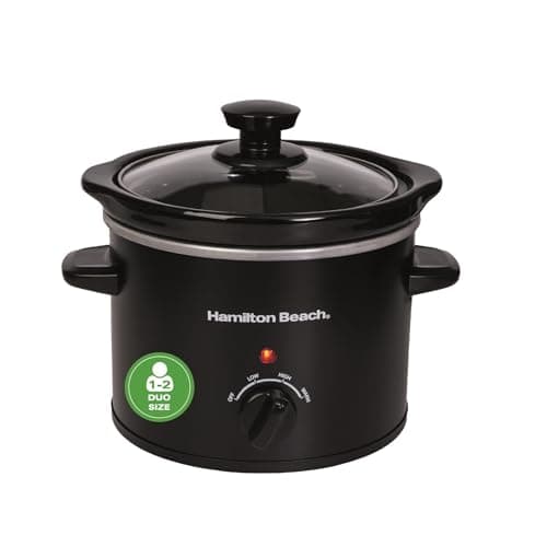 Image of Hamilton Beach 1.8L Mighty Mini Slow Cooker, 90W Energy-Efficient Design, Removable Ceramic Bowl, 3 Heat Settings, Compact for 1-2 People, Easy Clean, Black - HBSC020B