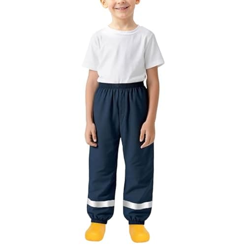 Image of Mayoii Kids Waterproof Trousers Boys Girls – Lightweight Breathable Rain Pants with Reflective Strips (UK, Age, 3 Years, 4 Years, Regular, Navy Blue)