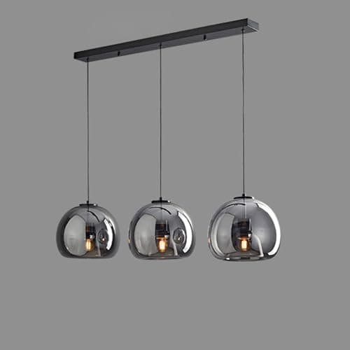 Image of Glass Pendant Light 3-Light Smoke Gray Glass Pendant Light Fixtures Black Metal Hanging Lamp Retro Ceiling Hanging Light Fit For Living Room Dining Table Kitchen Bedroom Bar Suspension Ceiling Lights